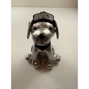 Raising Cane's Countdown Cane New Year Silver Metallic Plush Dog Collector Item